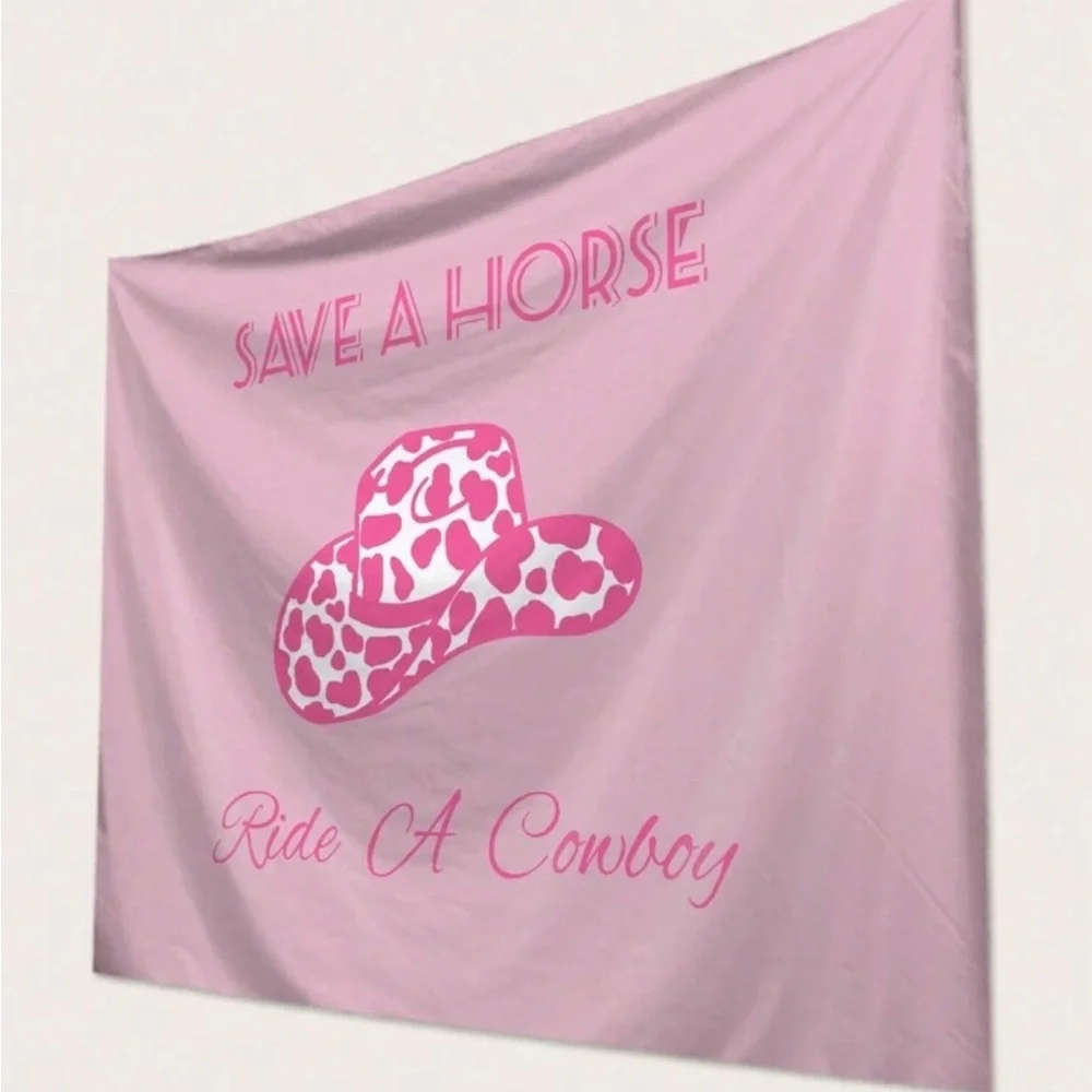 Pink Cow print Cowboy Hat- Save a Horse Ride A Cowboy Wall Tapestry